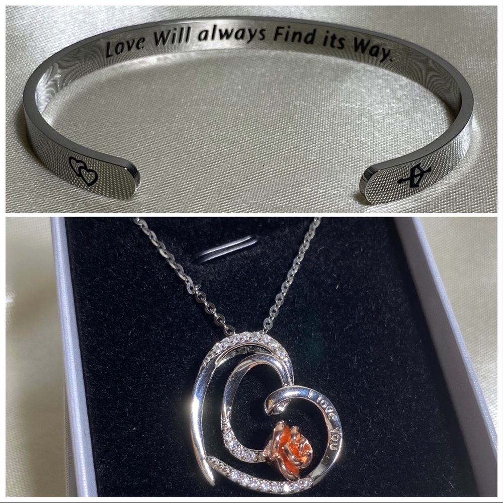 Cuff Bracelet Bangle Fodizi & Sterling Silver Rose Necklace Celestia BUNDLE OF 2